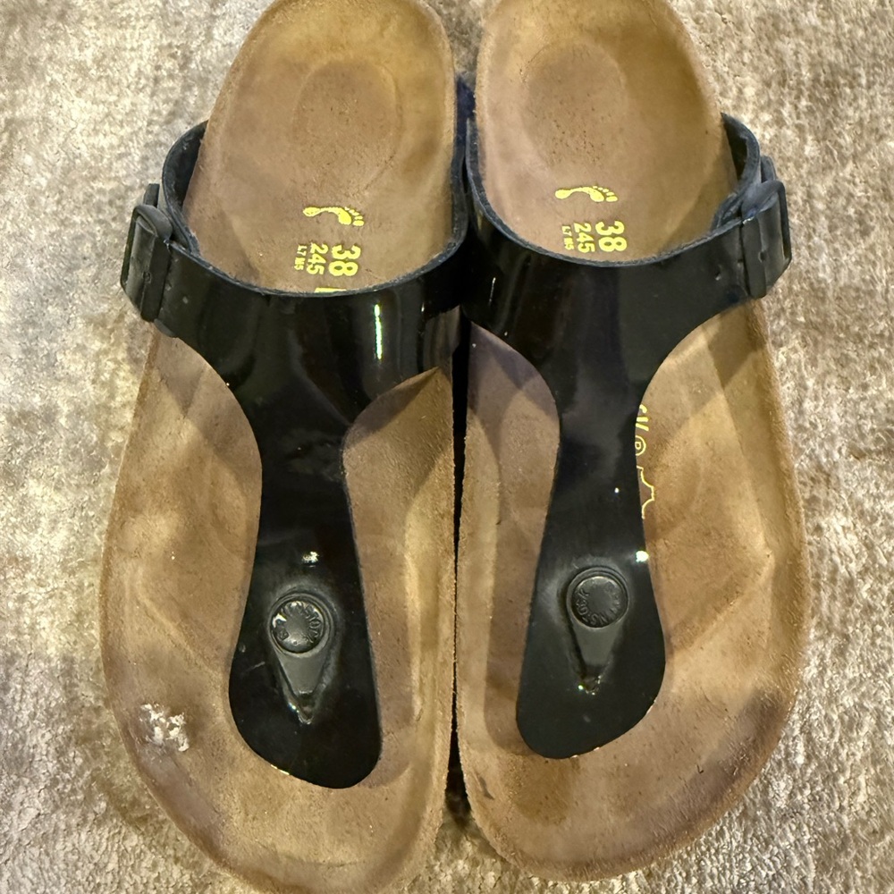 Birkenstock Black Glossy Thong Sandals